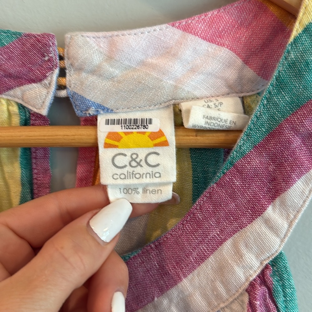 C&C California | Rainbow Striped Linen Dress - Picture 3 of 10